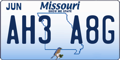 MO license plate AH3A8G