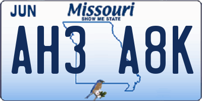 MO license plate AH3A8K