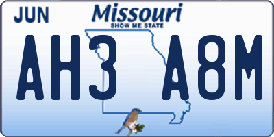 MO license plate AH3A8M