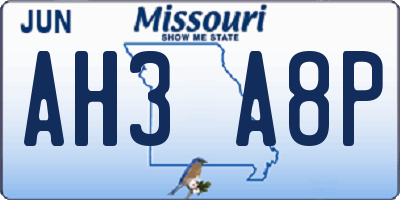 MO license plate AH3A8P