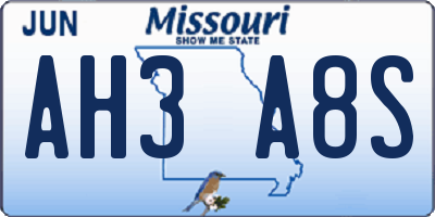 MO license plate AH3A8S