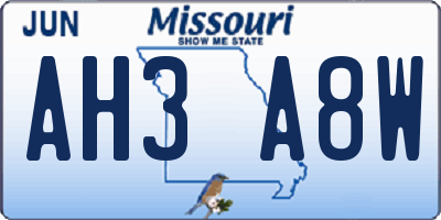 MO license plate AH3A8W