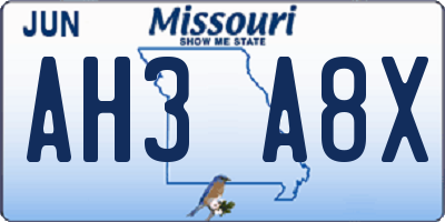 MO license plate AH3A8X