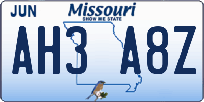 MO license plate AH3A8Z