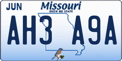 MO license plate AH3A9A