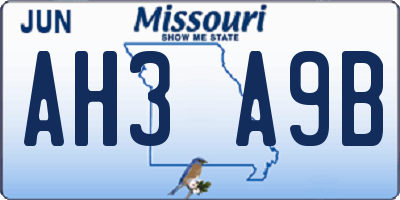 MO license plate AH3A9B