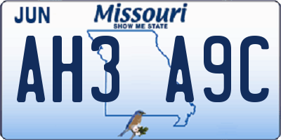 MO license plate AH3A9C