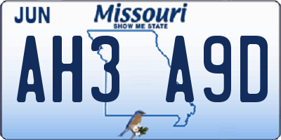 MO license plate AH3A9D
