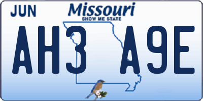 MO license plate AH3A9E