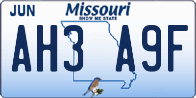 MO license plate AH3A9F