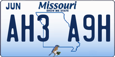 MO license plate AH3A9H