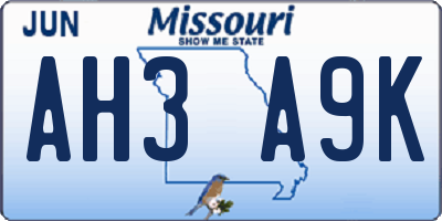 MO license plate AH3A9K