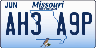 MO license plate AH3A9P
