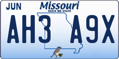 MO license plate AH3A9X