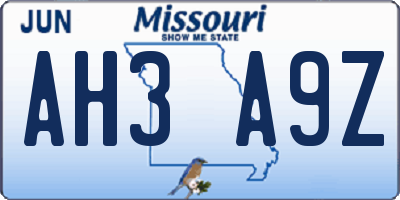 MO license plate AH3A9Z