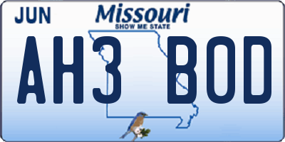 MO license plate AH3B0D