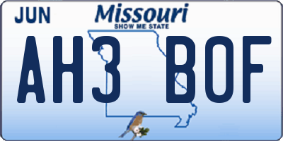 MO license plate AH3B0F