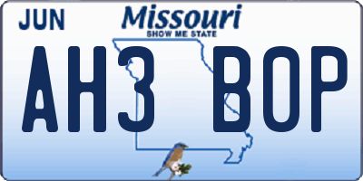 MO license plate AH3B0P