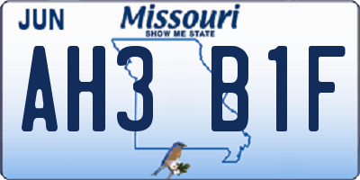 MO license plate AH3B1F