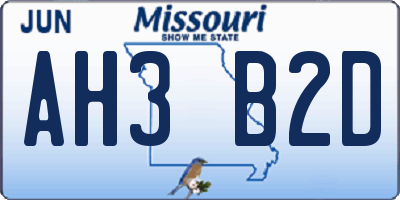 MO license plate AH3B2D