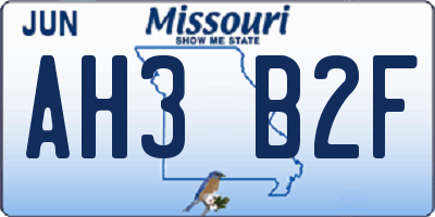MO license plate AH3B2F