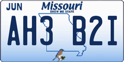 MO license plate AH3B2I