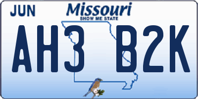 MO license plate AH3B2K
