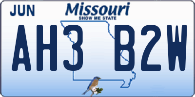 MO license plate AH3B2W