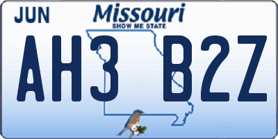 MO license plate AH3B2Z