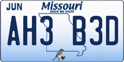 MO license plate AH3B3D