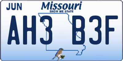 MO license plate AH3B3F