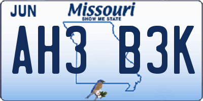 MO license plate AH3B3K
