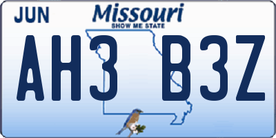 MO license plate AH3B3Z