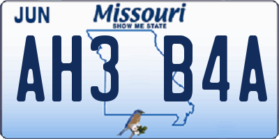 MO license plate AH3B4A