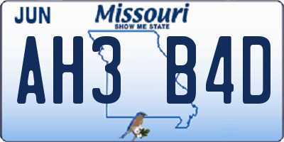 MO license plate AH3B4D