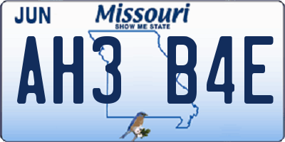 MO license plate AH3B4E