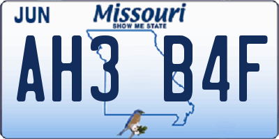 MO license plate AH3B4F