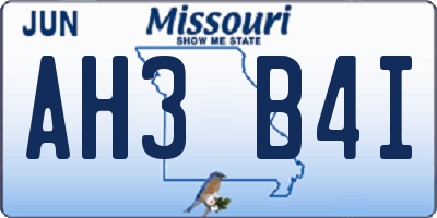 MO license plate AH3B4I