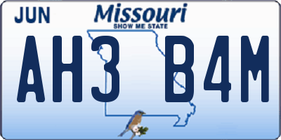 MO license plate AH3B4M
