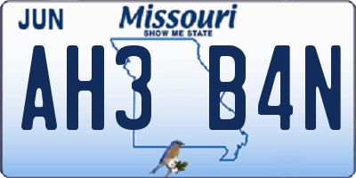 MO license plate AH3B4N