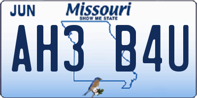 MO license plate AH3B4U
