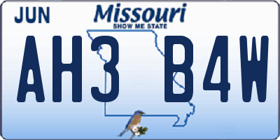MO license plate AH3B4W