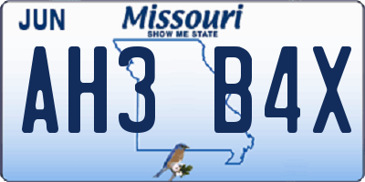 MO license plate AH3B4X