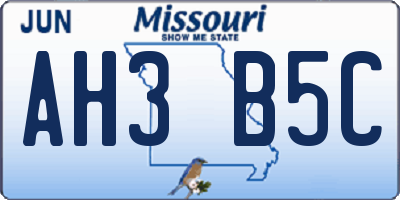 MO license plate AH3B5C