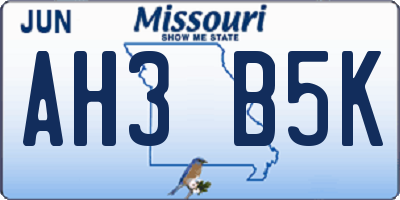 MO license plate AH3B5K