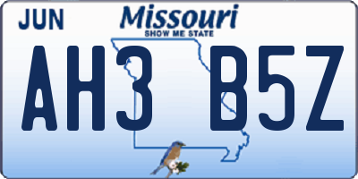 MO license plate AH3B5Z