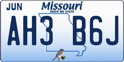 MO license plate AH3B6J