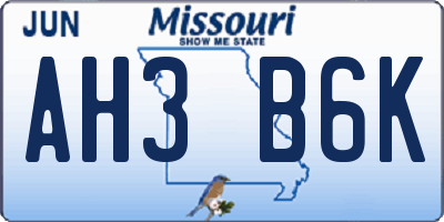 MO license plate AH3B6K