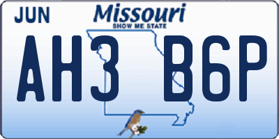 MO license plate AH3B6P