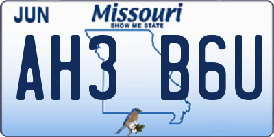 MO license plate AH3B6U